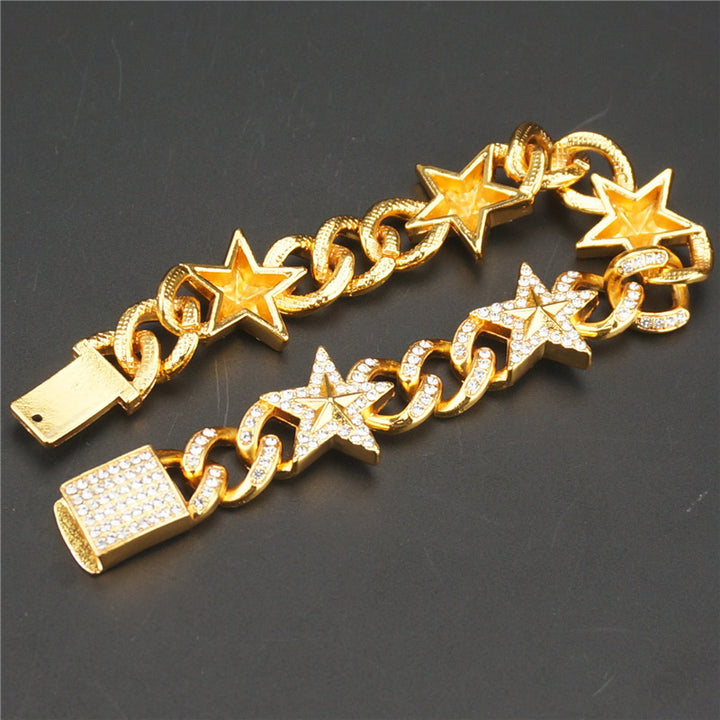 Hipster Fünf-Punkte Stern Cuban Link Chain Armband