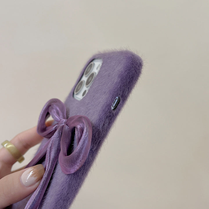 Korean Style Silk Bow Phone Case Mink Plush
