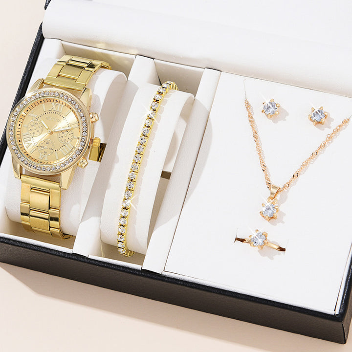 Dames met drie ogen quartz diamant-ingebedde horloge