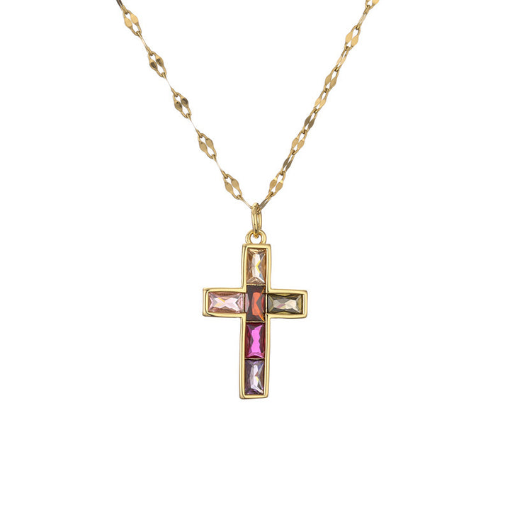 European And American Micro Zircon-inlaid Pendant Cross Necklace