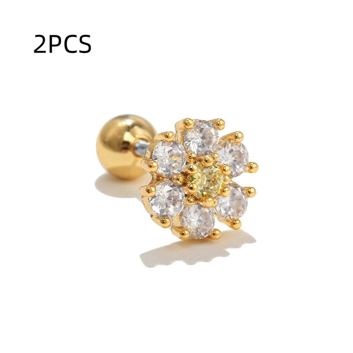 Pastoral Style Retro Two-tone Flower Ear Bone Stud 18K Gold Colorfast Small Earrings