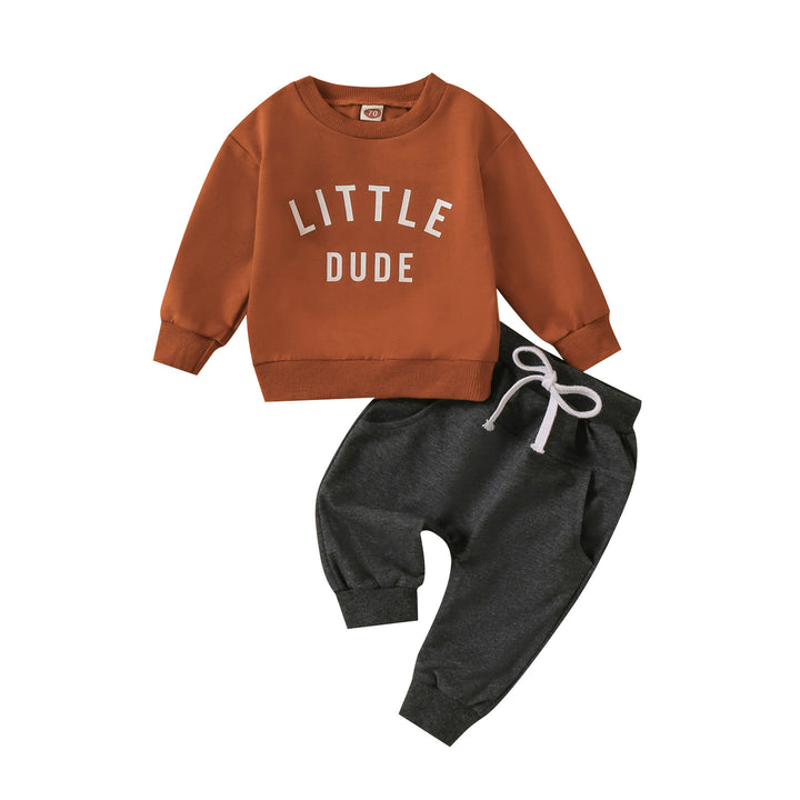 Çocuk Giysileri Yuvarlak Boyun Mektubu Baskı Üst Renkli Pantolon