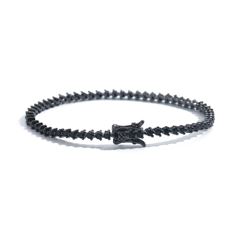 Bracelet de tennis noir 3 mm de large 3 griffes cuivre en cuivre Bracelet en zircon incrusté