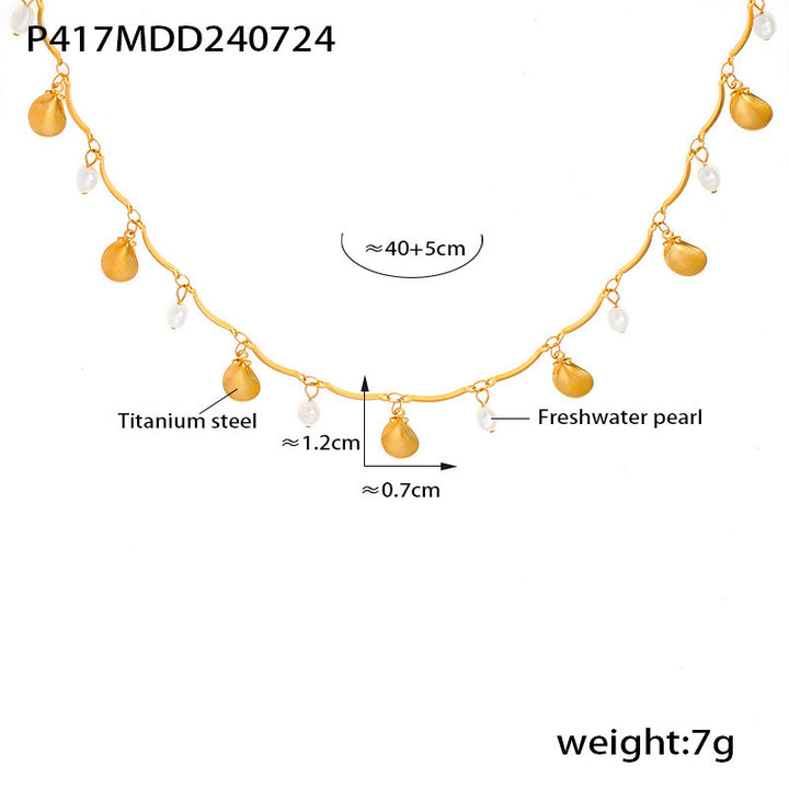 Collana geometrica Natural Acqua dolce Collana Accessori Multi-elementi Accessori in acciaio titanio 18K Placting in oro