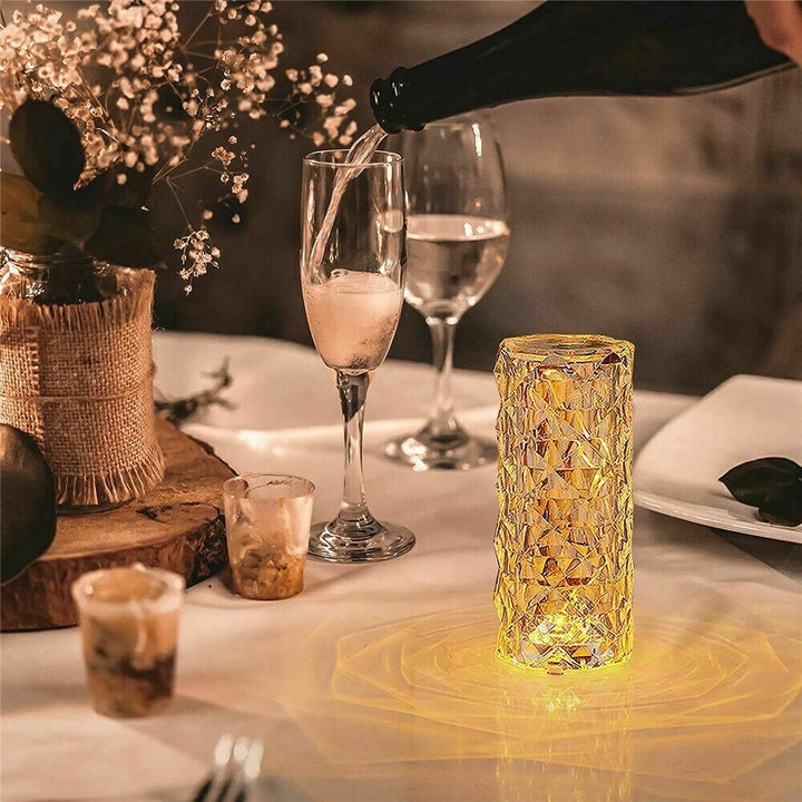 LED Crystal Table Lamp Diamond Rose Night Light Touch Atmosphere & Fjernkontroll