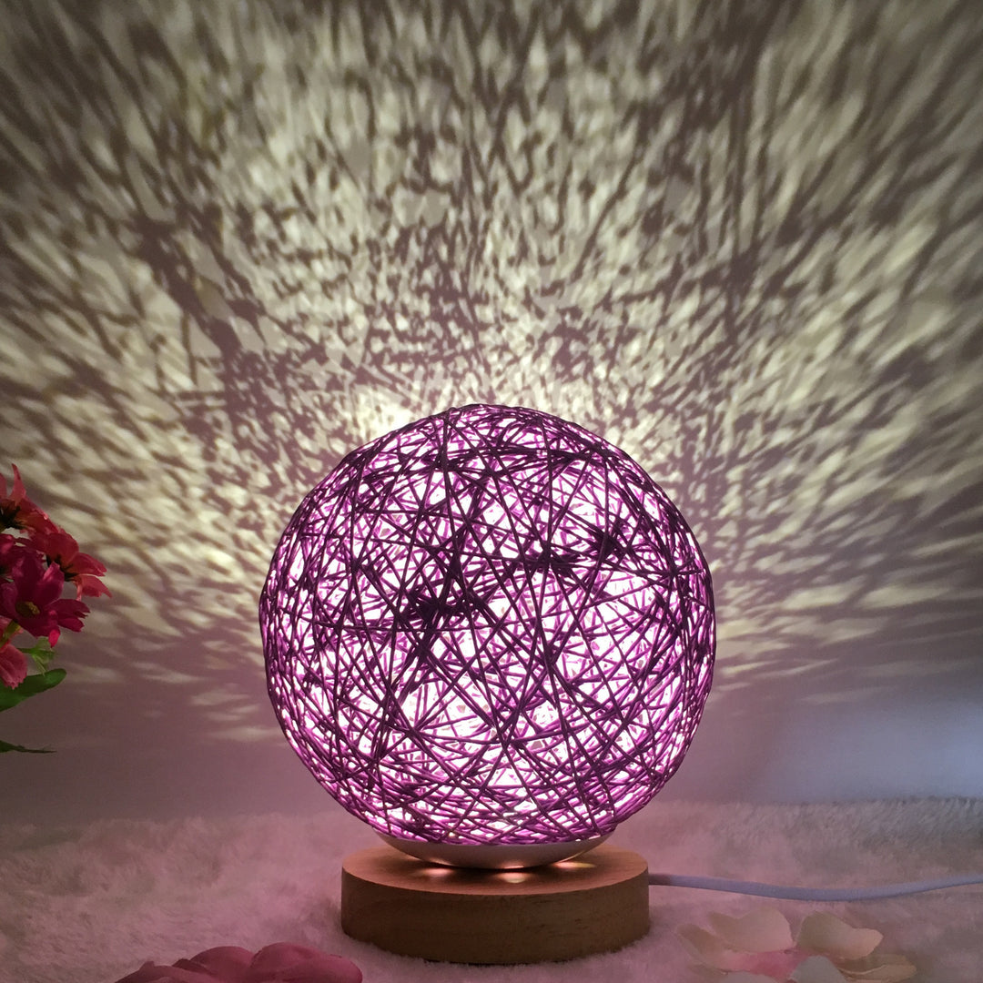 Amazon Hot Selling Linen Linen Lampa de masă roman și unic LED inteligent USB7 Color RGB16 Color Color Control Rattan Ball Lampa