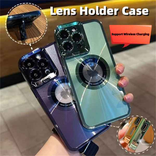 Étui de téléphone électroplaté Placage de luxe CD Modèle Magsafe Bracket Case pour 12 13 14 Pro Max Invisible Camera Stand Support du support d'objectif