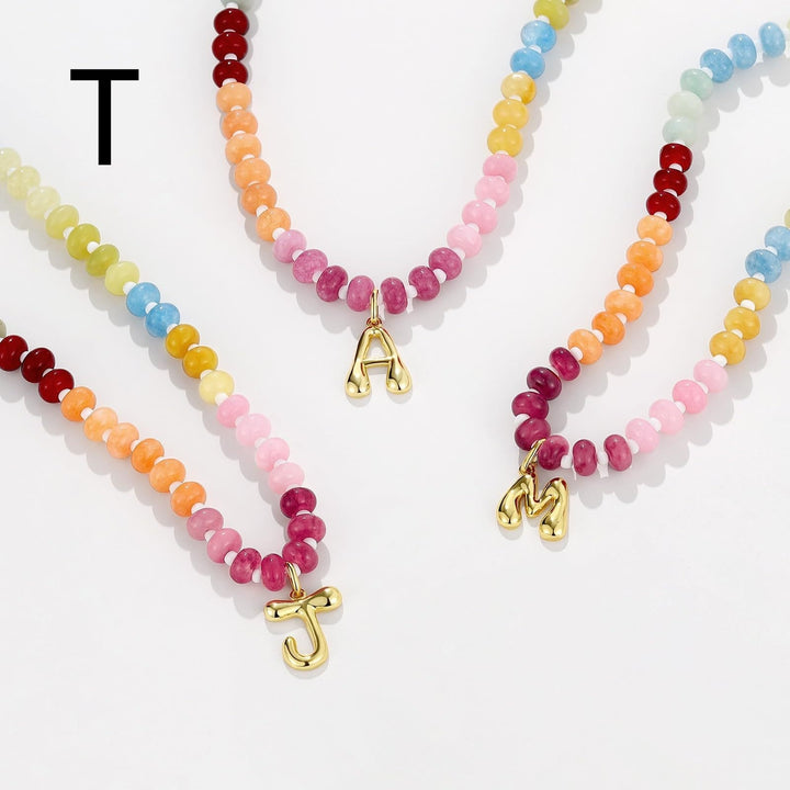 26 Bubble Letter Pendant Colorful Abacus Beads Necklace