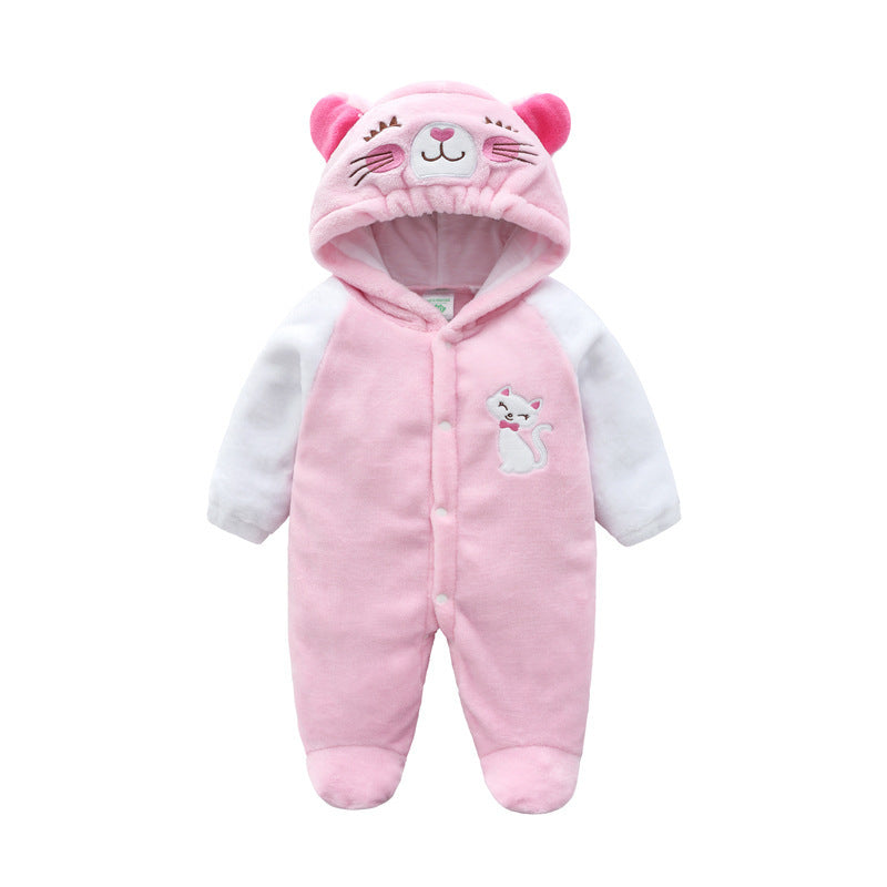 Baby Cow Hooded Crawling Clothes Flannel One Piece Clothes 0 1 Male And Female Baby Outerwear