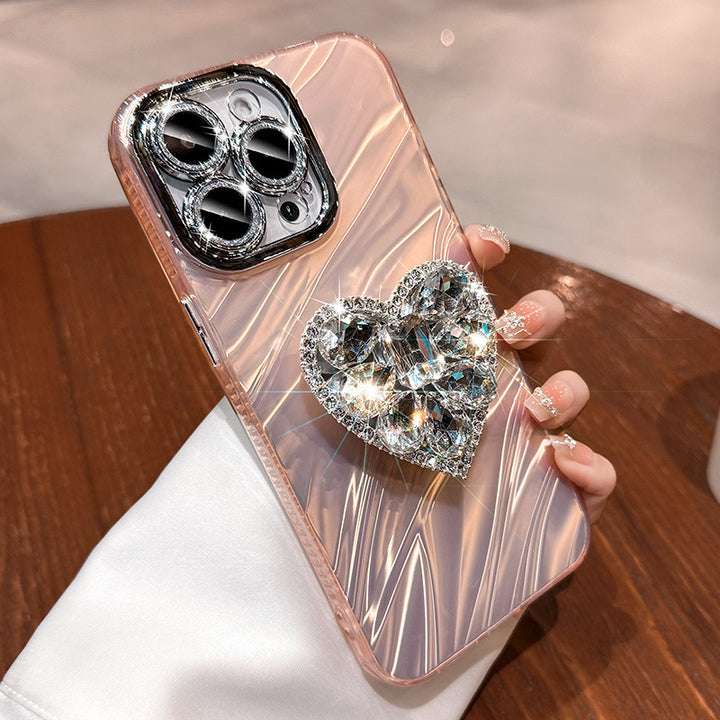 Protettore lente Rhinestone Love Bracket Case del telefono