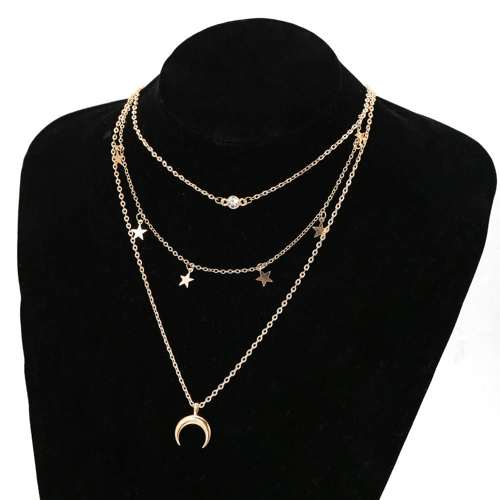 Creative Simple Personality Star And Moon Pendant Multi-layer Necklace