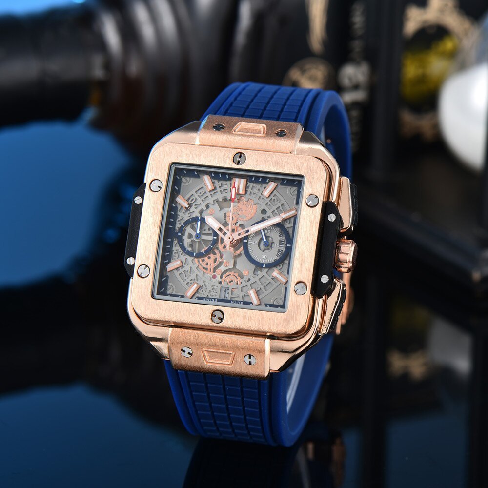 Quartzo Hollow Square assista homens de silicone multicolor