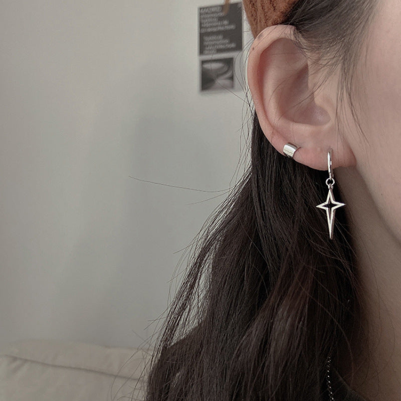 Simple Star Earrings Small Circle Cross