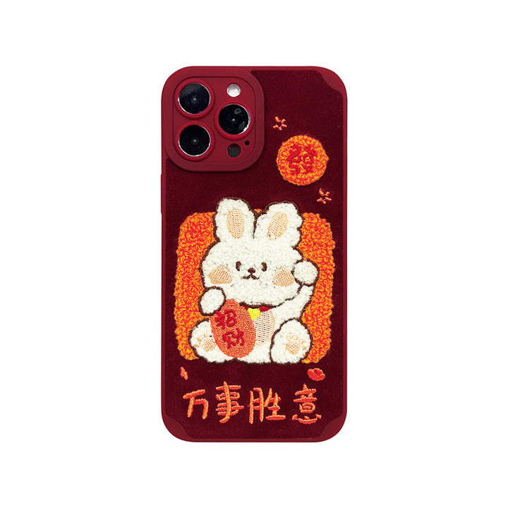 Nieuwjaar rood borduurwerk charme konijn telefoonhoesje