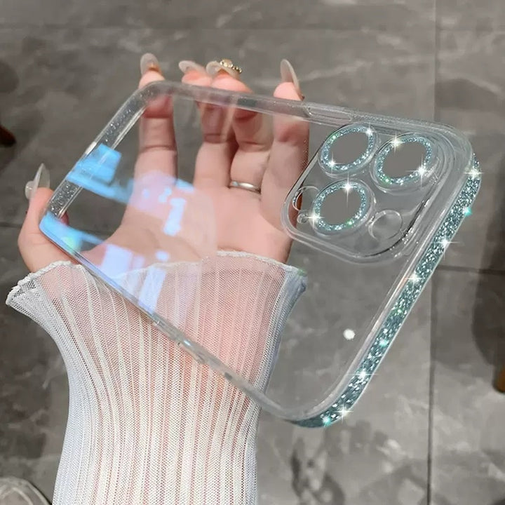 Glitter Frame Telefon Carcasă transparentă și creativă Oglindă din sticlă Copertă de protecție din sticlă