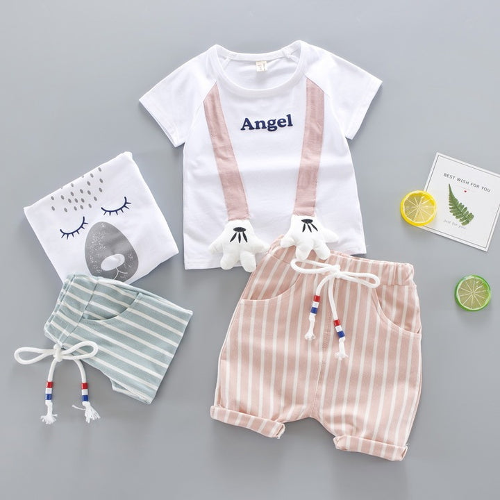 Çocuk Bebek Çocukları Yaz Kısa Kollu Açık Giysiler İki Parçalı Set