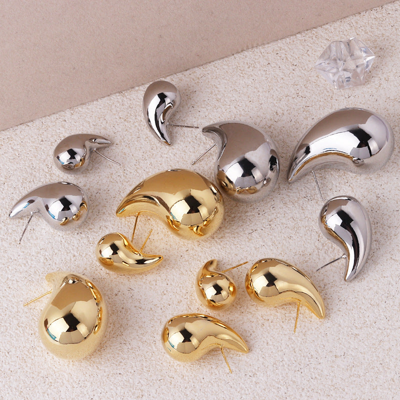 Copper Plating 18K Real Metal Drop-shaped Earrings For Women