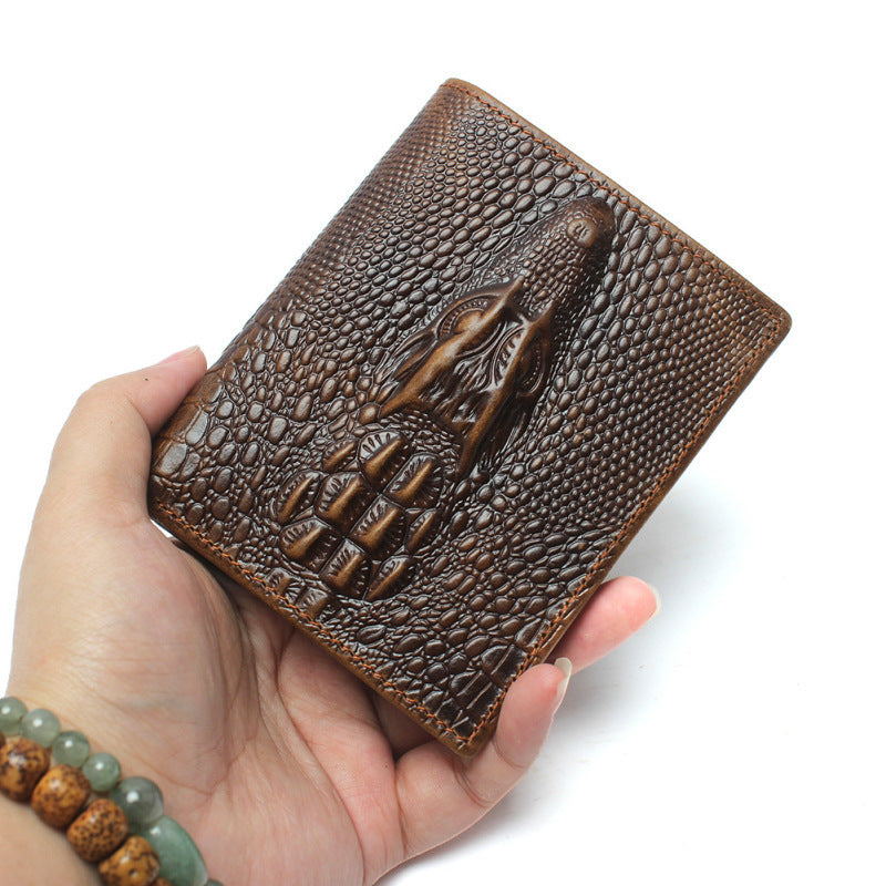 Fashion Casual Men's Wallet Retro Wax Wax Skin Crocodile Patrón de cocodrilo