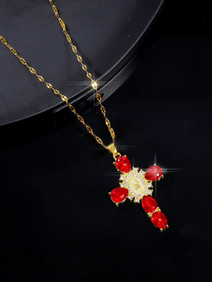 Cross Madonna Portrait Pendant Necklace For Female Niche Fashion Versatile Zircon Collarbone Chain