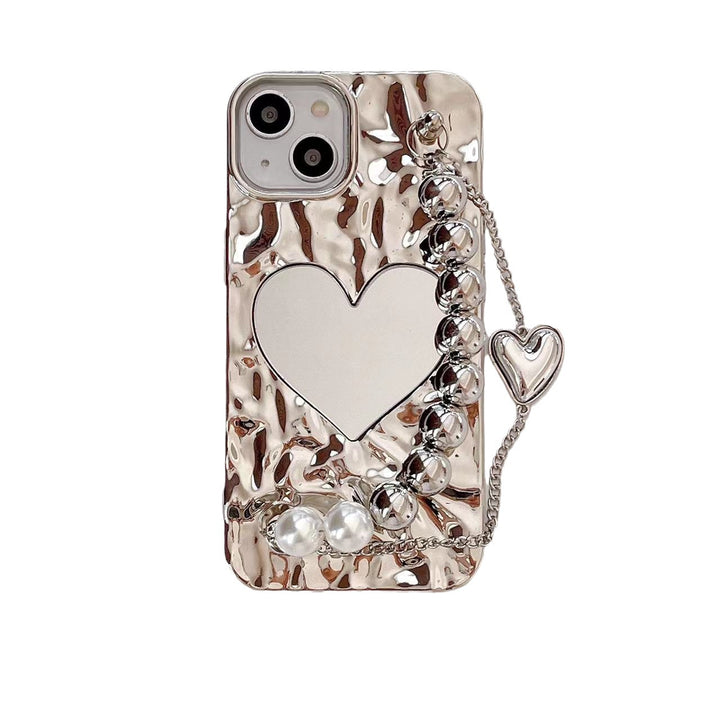 Electroplating Heart Shape Mirror With Bracelet Phone Case