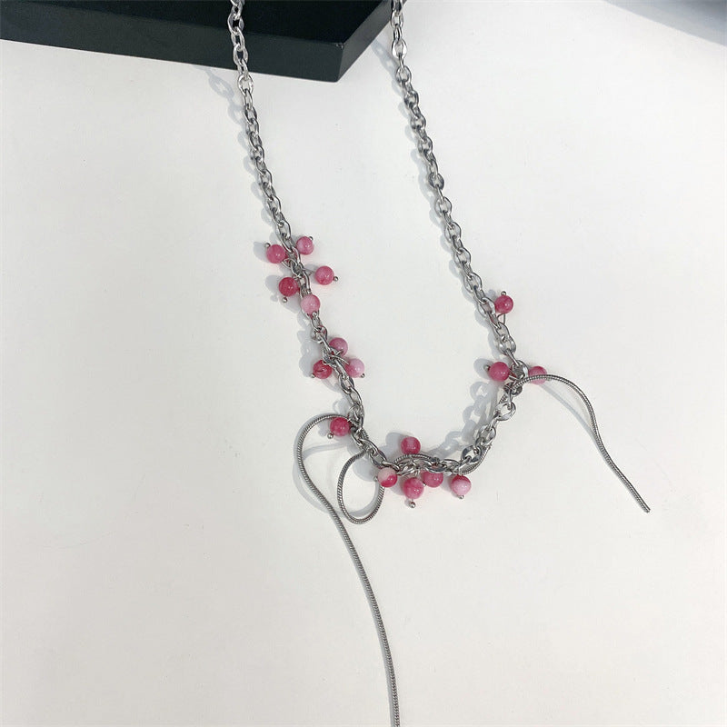 Design Tassel Schlüsselbeutel Kette Kettenstil Gradienten Pfirsich Wickende Halskette All-Match-Halskette Weibchen