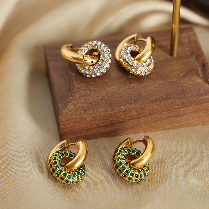 High-grade Light Luxury Personality Titanium Steel Gold-plated Diamond Round Versatile Earrings