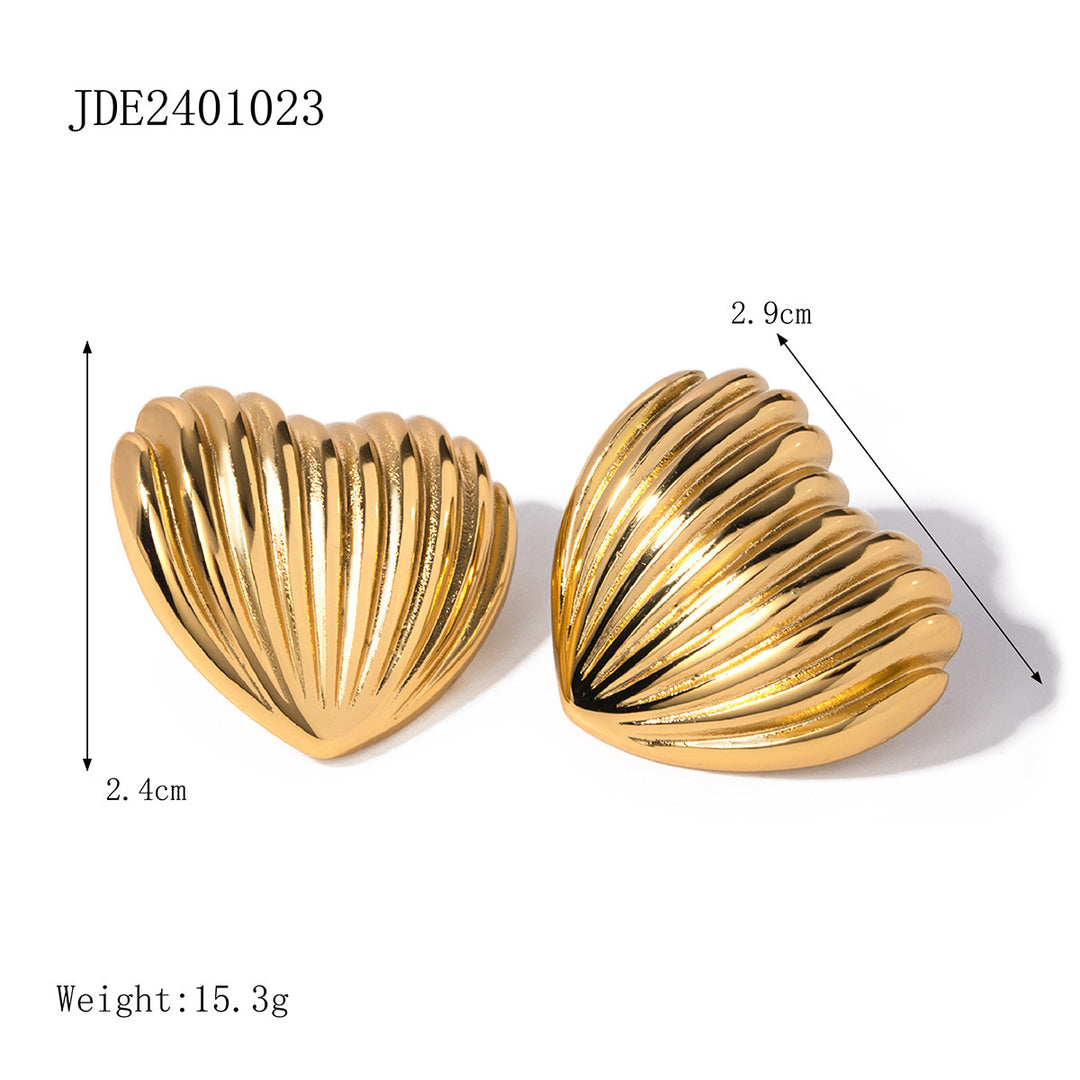 18K Gold Stainless Steel Stripe Love Heart Earrings