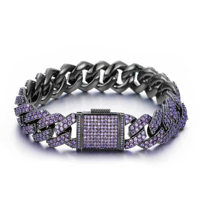 Double Row Zircon Purple Rhombus Cuban Bracelet