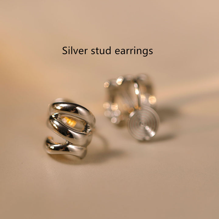 Silver Stud Earrings Niche Design Multi-layer