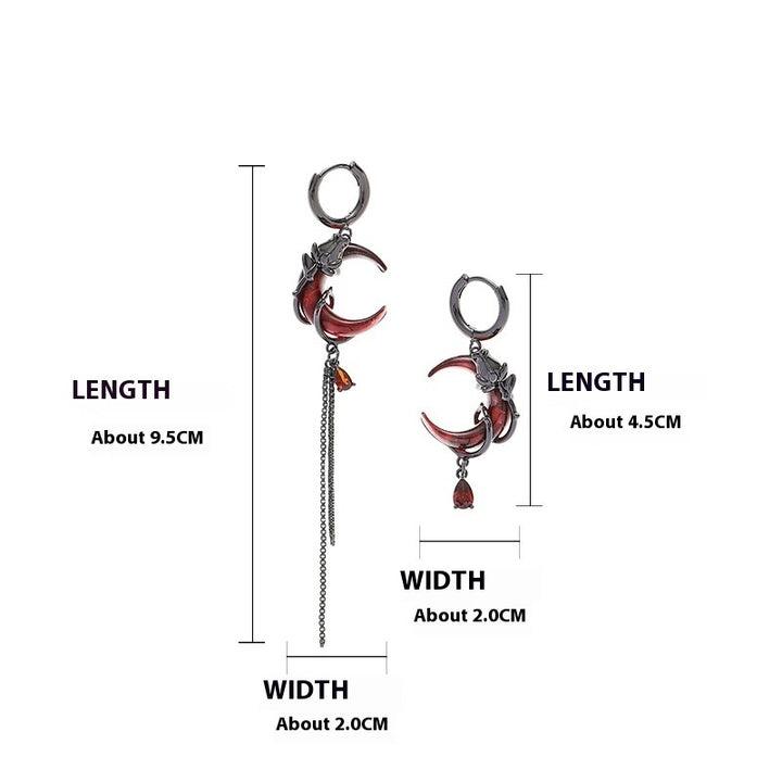 Pendientes de rosa de luna roja asimétrica para mujeres de luna roja