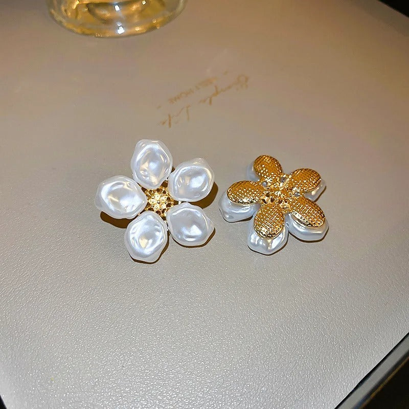 Diamond Pearl Geometrik Elips Küpeli Gümüş İğne Zirkon