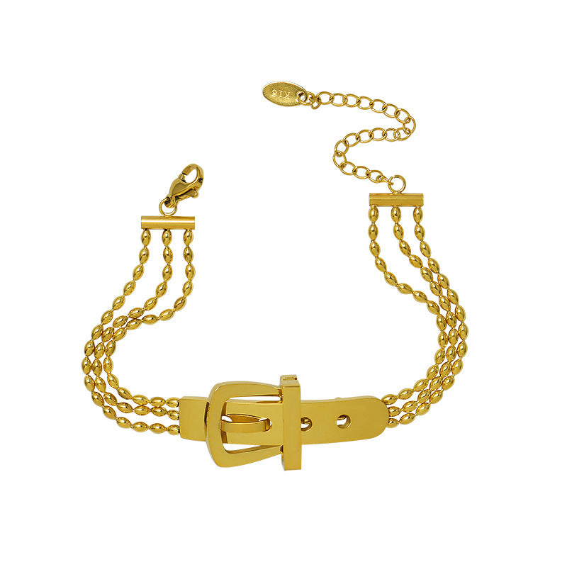 Braceuse en forme de ceinture en acier inoxydable Gold Brangle Femmes Bijoux Cadeau Punk Bracelets en couches