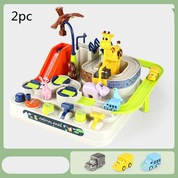 Bilar passerar genom stort äventyr parkeringsplats Rail Car Toy Car Track Kids Toy