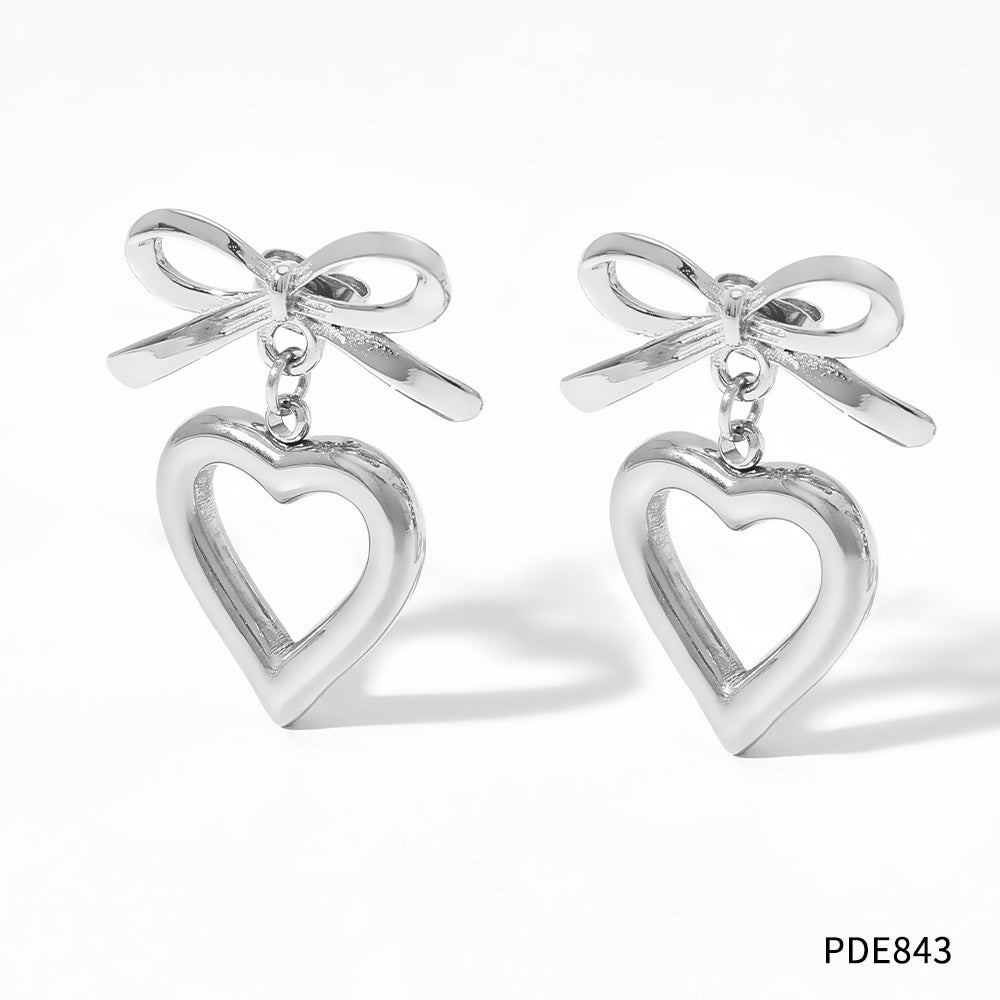 Sweet Girl Hollow Bow Love Heart Pendientes