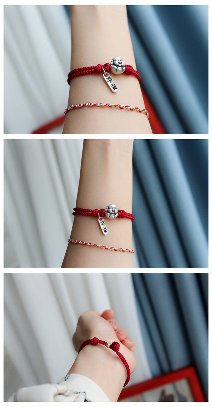 999 Sterling Silver Hand-woven Red Rope For Maitreya Rabbit Year