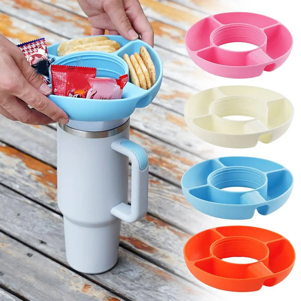 Bocadillo de silicona para taza de 40 oz recipiente de bocadillo reutilizable 4 platos de bocadillo de compartimento tazón de bocadillo bandeja de comida
