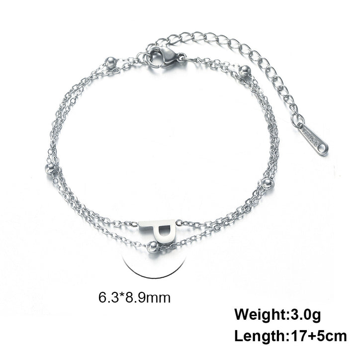 Cut Titanium Steel Double-layer Chain 26 Letters Pendant Bracelet