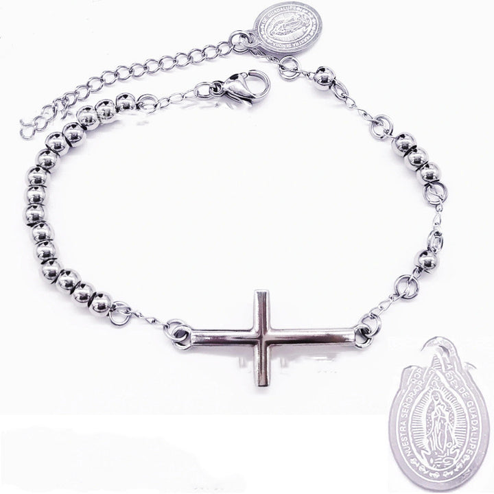 Men's 4mm Stainless Steel Bead Cross Bracelet