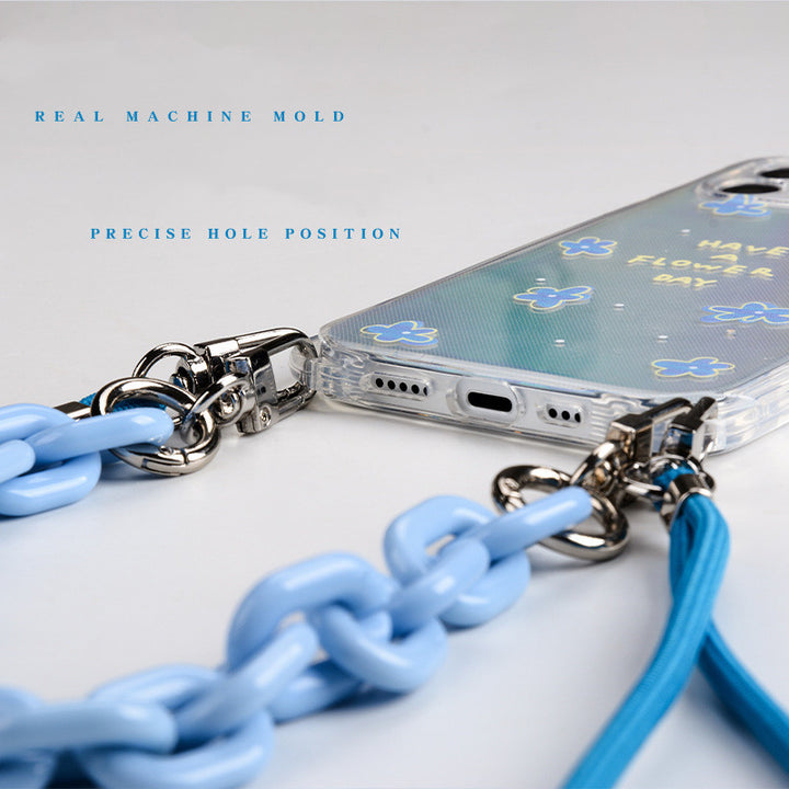 Blue Flower Portable Crossbody Lanyard Phone Case