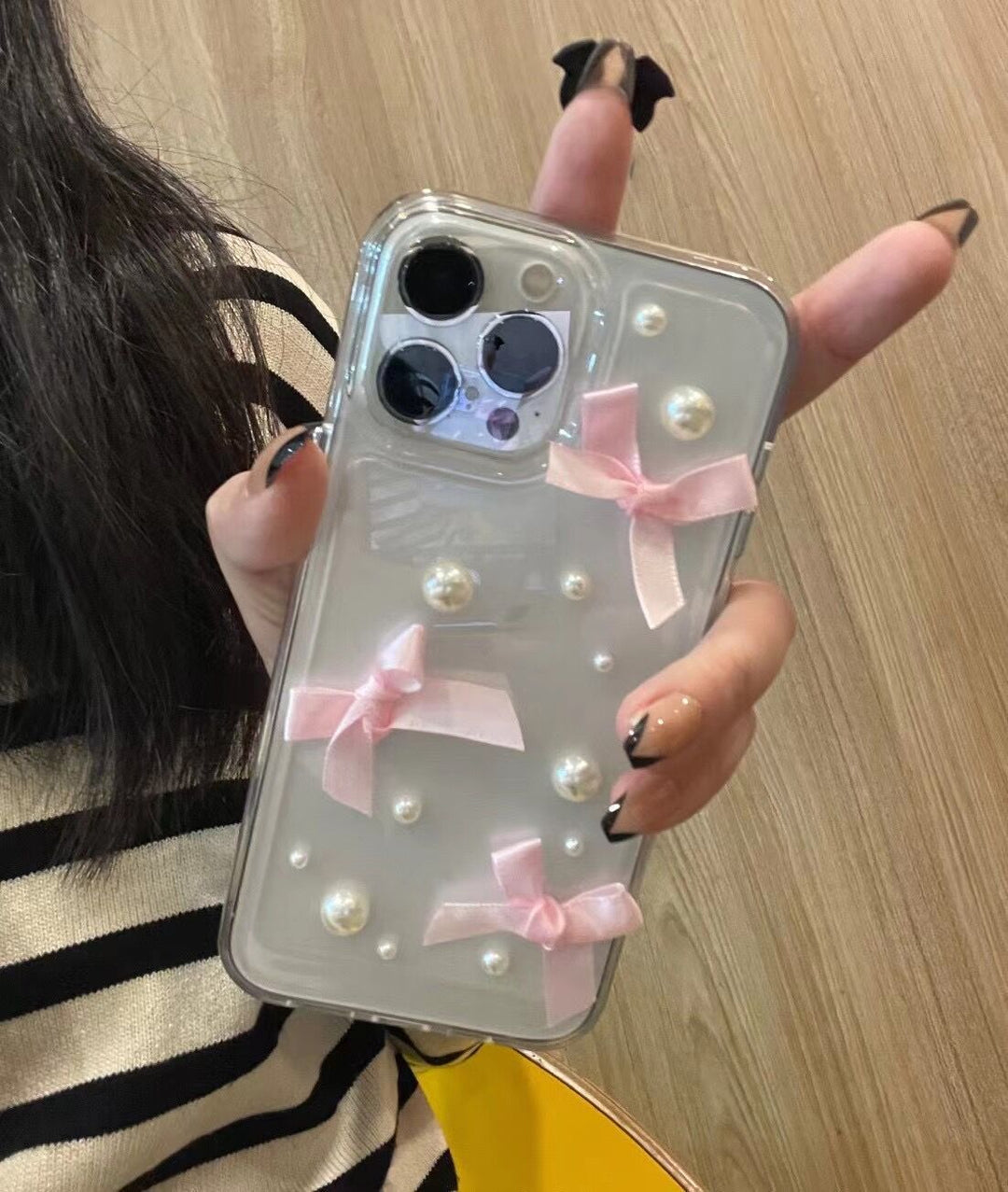 Transparent Three-dimensional Pearl Bow Phone Case Phone Case