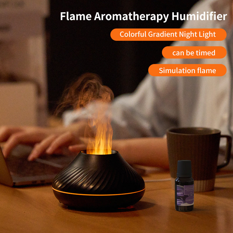 Difusor de aroma de llama RGB más nuevo 130 ml 3d colorido humidificador de fuego volcándo de volcán