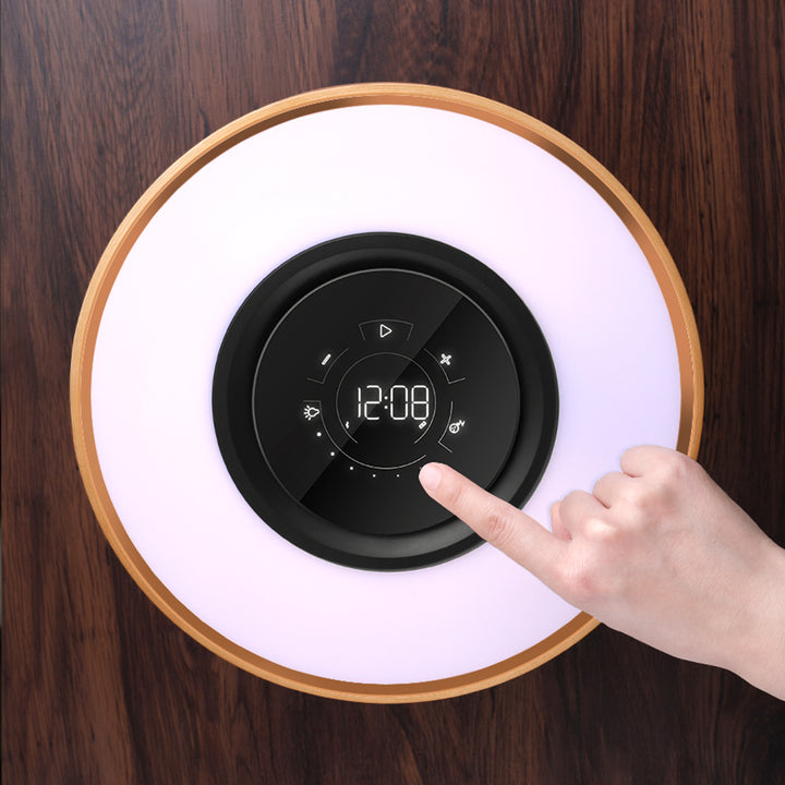 Música inteligente redonda Bluetooth altavoz lámpara de cama wifi círculo círculo de luz led cargación inalámbrica para sala de estar
