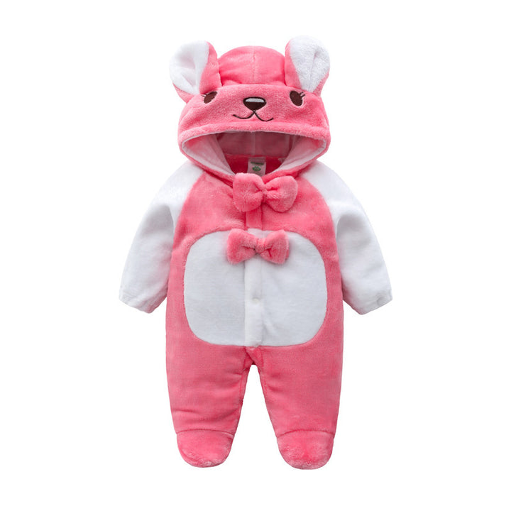 Baby Cow Hooded Crawling Clothes Flannel One Piece Clothes 0 1 Male And Female Baby Outerwear