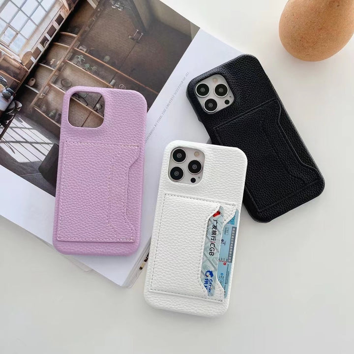Leather Solid Color Card Phone Case Shatterproof