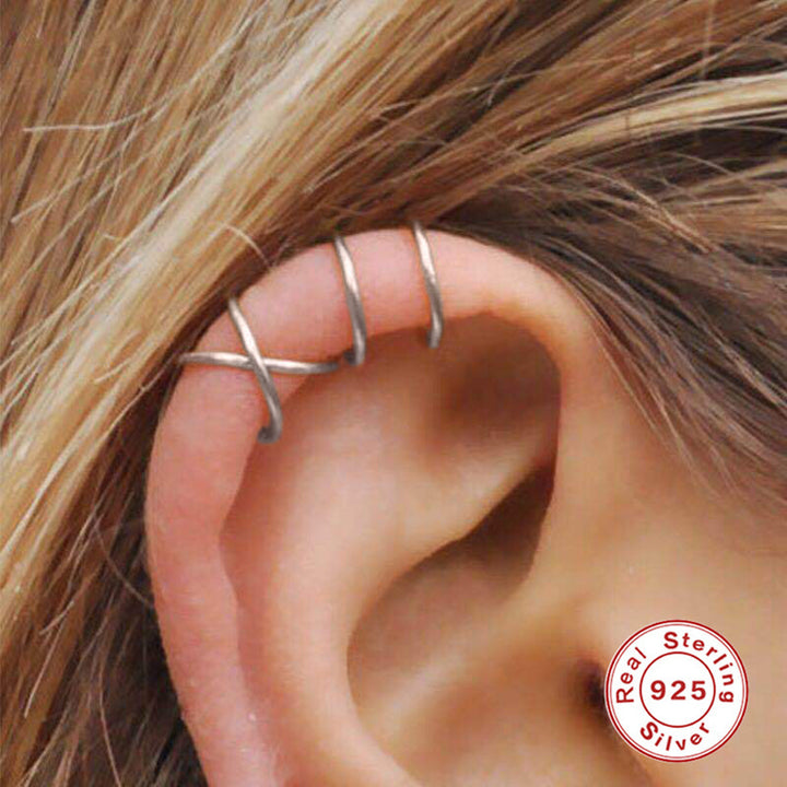 Ornament eenvoudige S925 Sterling Silver 3-delige oorloze oorbellen