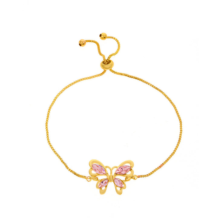Megfizethető luxus divat rózsaszín kristály üreges pillangó karkötő