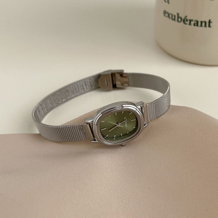 Ovaal kleine wijzerplaat niche hoogwaardige eenvoudige waterdichte dames mesh riem horloge