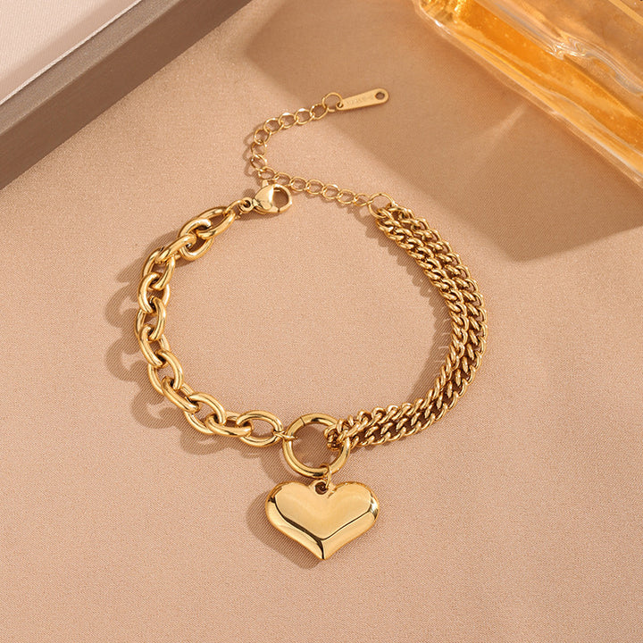 Hip Hop Thick Straps Double-layer Peach Heart Stainless Steel Bracelet