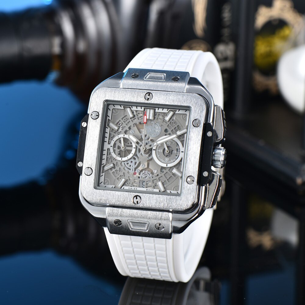 Square Hollow Quartz Watch wielokolorowy silikonowy mężczyźni