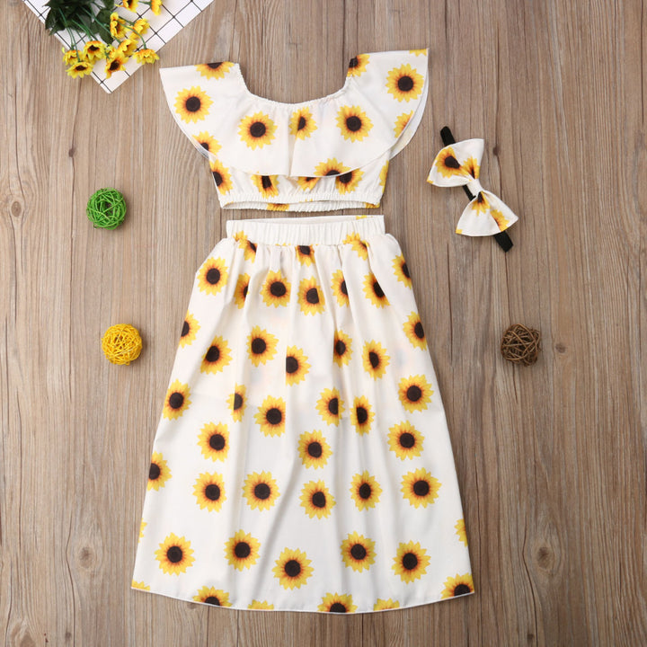 Kinderkleidung Neue Sonnenblume Sonnenblume Top Culottes Hair Band dreiteiliges Set
